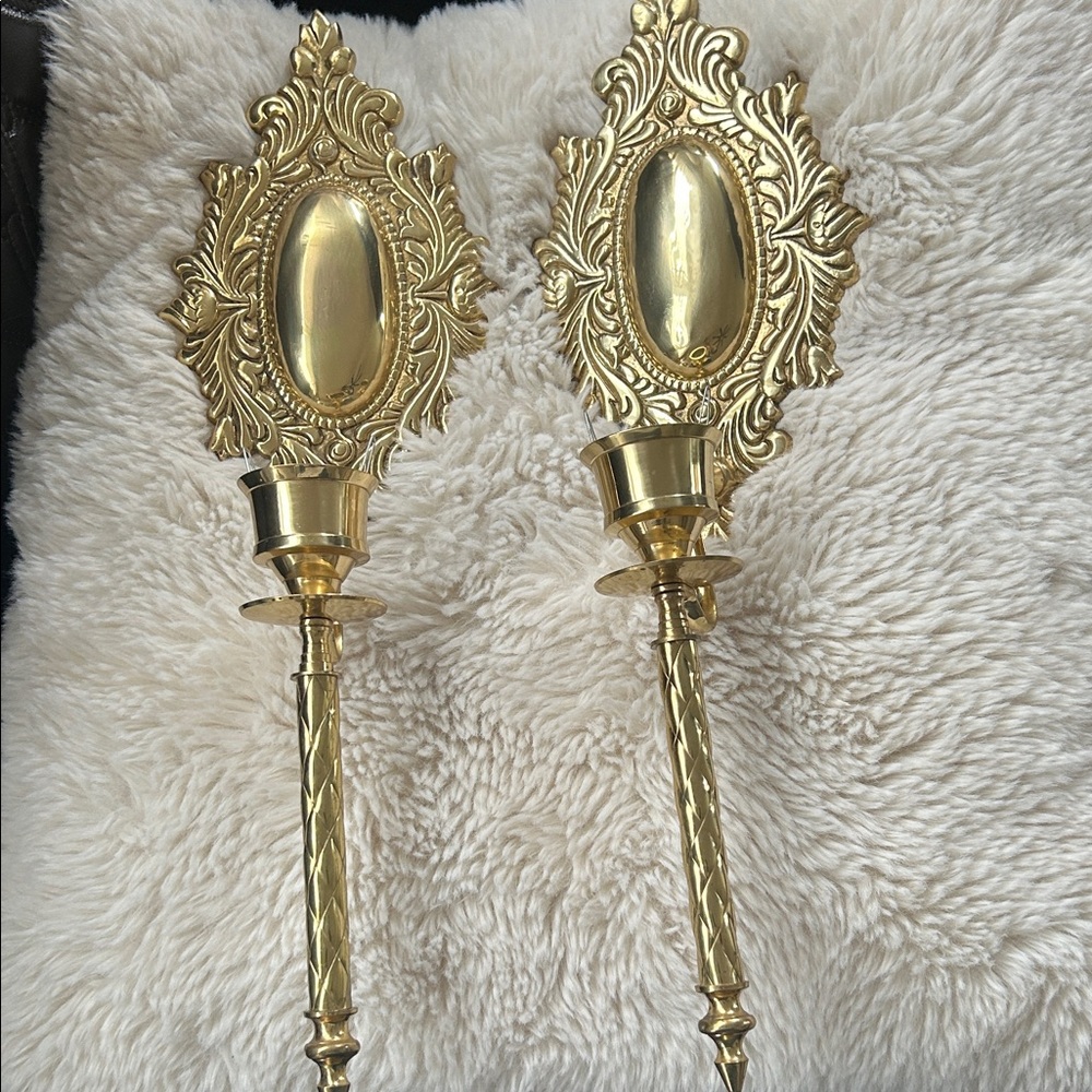 Vintage Pair Gold Wall Sconces
